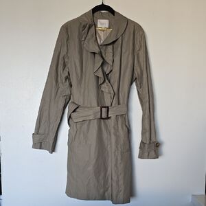 LOFT Taupe Ruffle Trench Coat